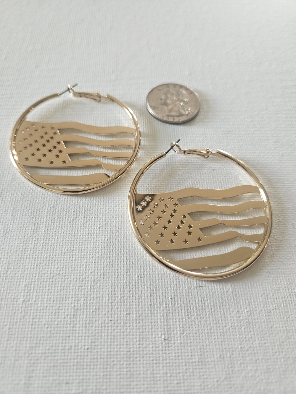 Gold American Flag Hoop Earrings - Women Jewelry